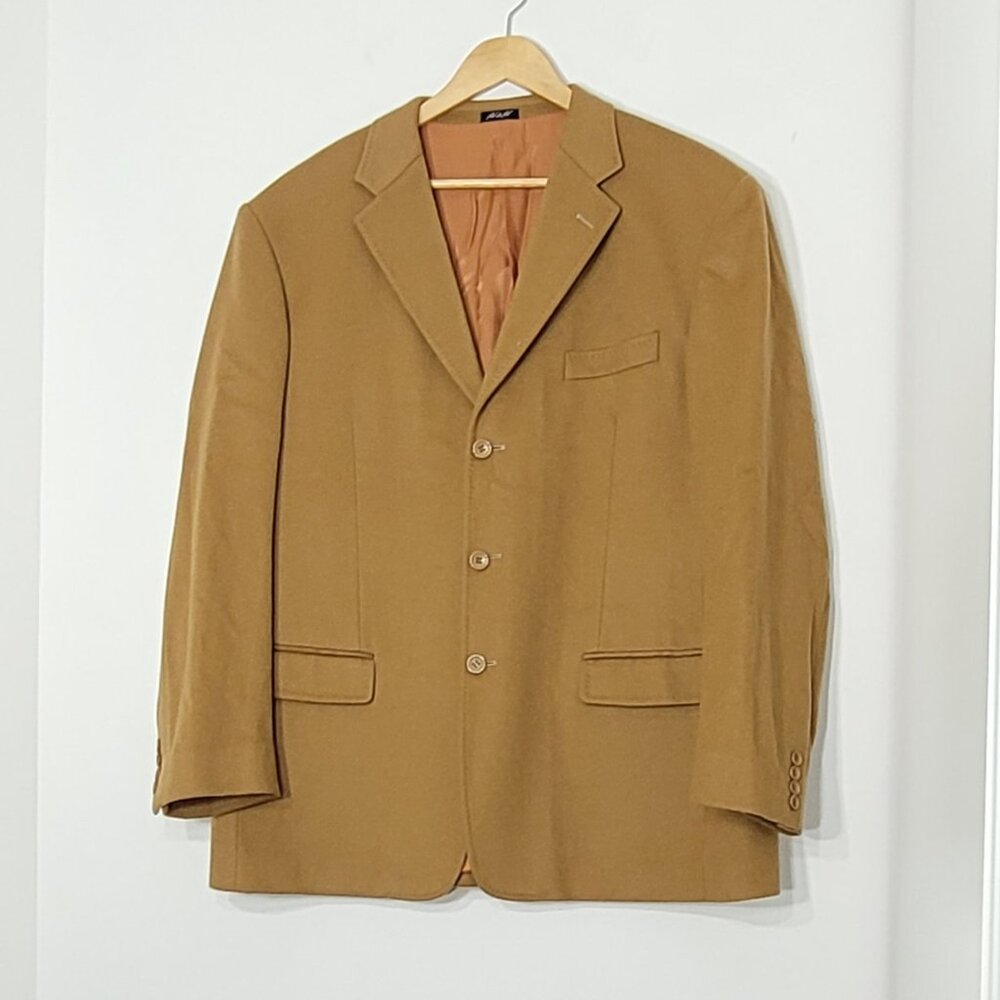 Fil A Fil Vintage Caramel Oversized Wool Cashmere Preppy Professor Retro Blazer